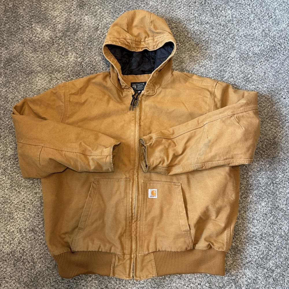 2XL, J130M Carhartt Hooded Lined Loose Fit Zip Jacket Brown Men's